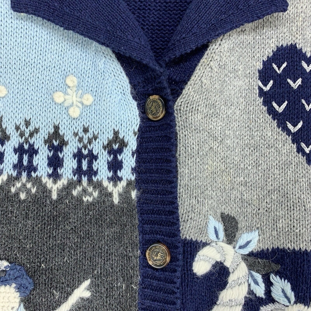 VTG Northcrest Sweater Cardigan Vest Women's Large 14-16 Blue Knit Winter Scene - Picture 11 of 12
